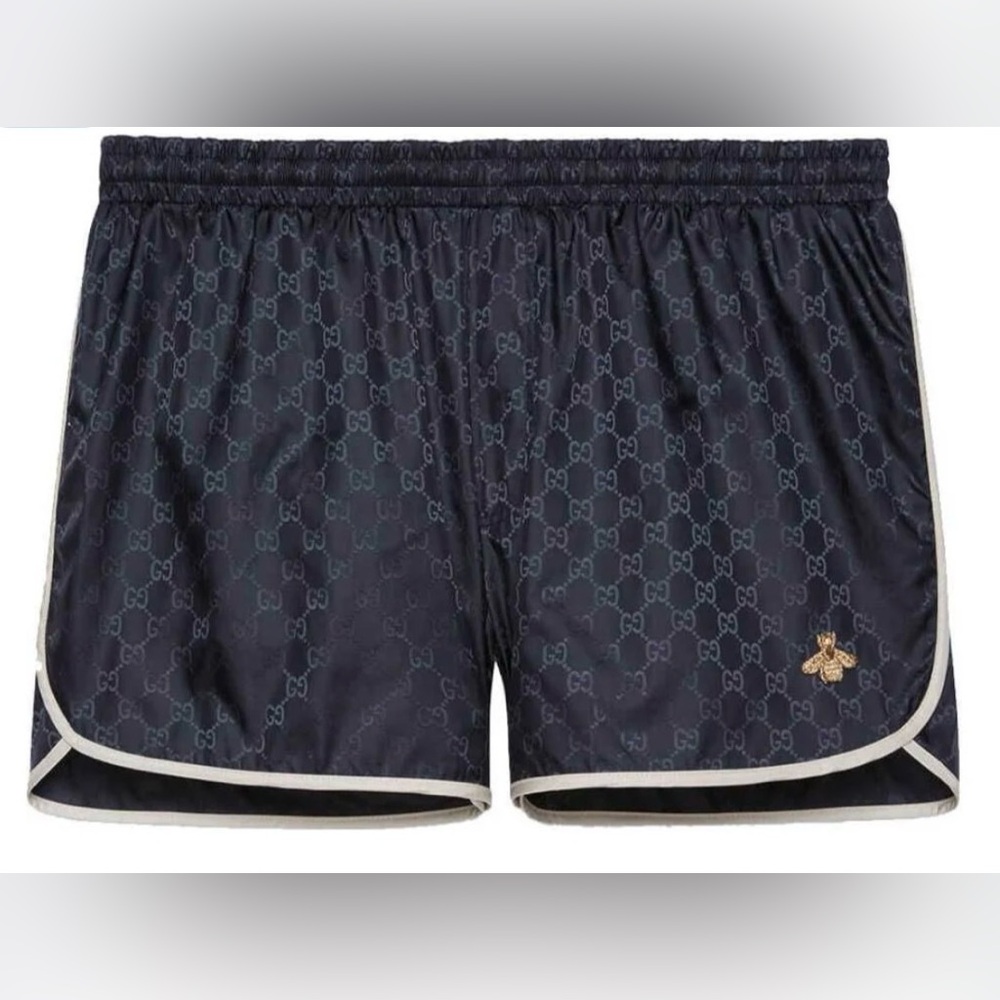 Gucci Men’s Navy Swim Shorts with Bee Detail